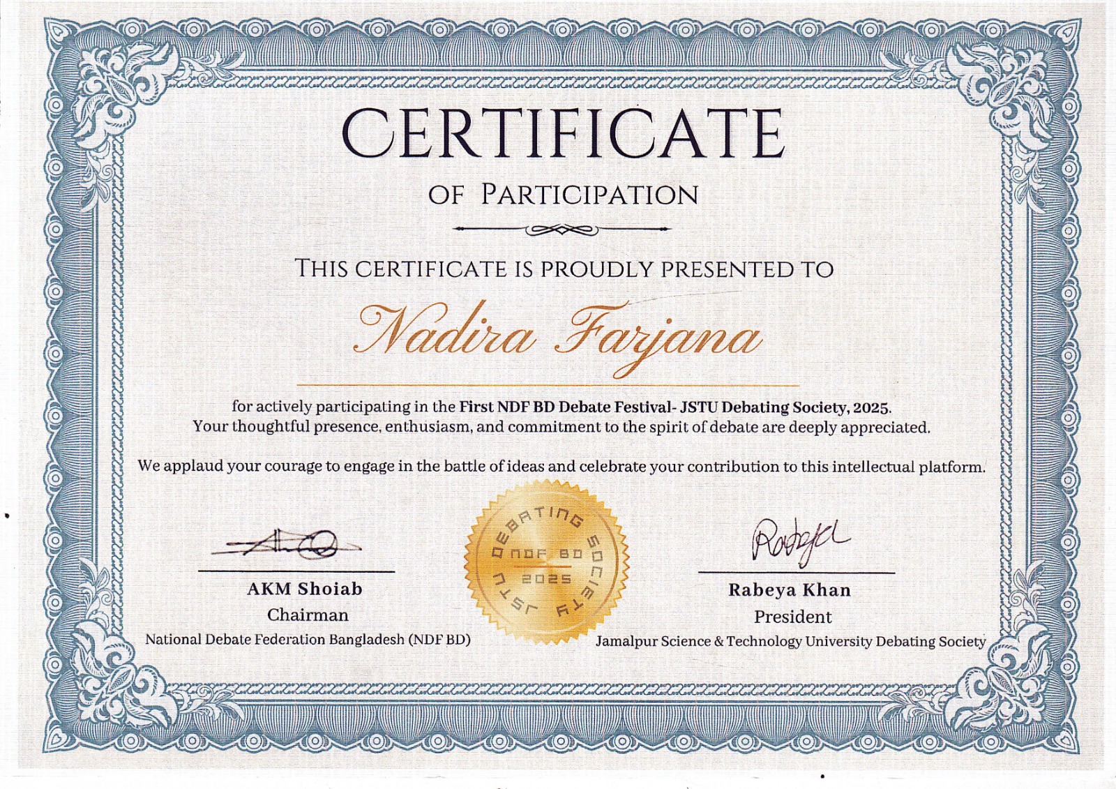 Activities & Credentials | Nadira Farjana